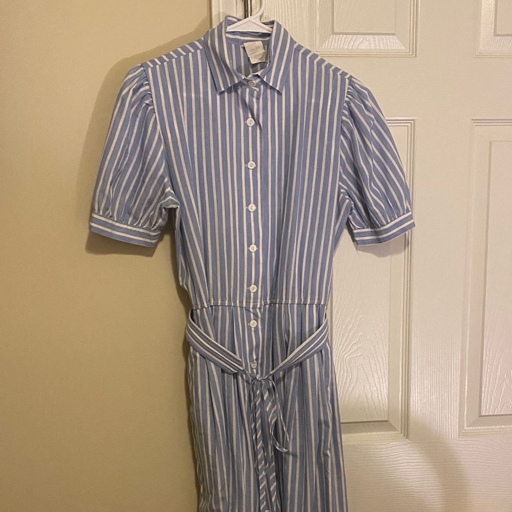 Long Button Blue Striped Shirt Dress